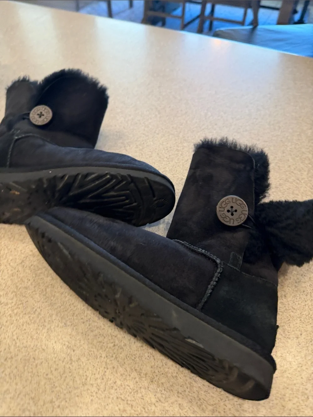 UGG Black Shearling-Lined Short Winter Boots
